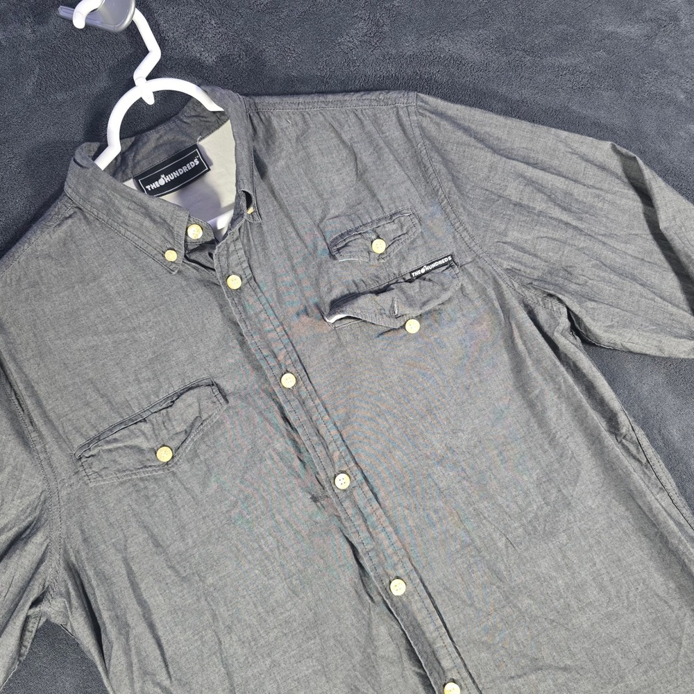 The‎ Hundreds Button Down Shirt Long Sleeve Gray Casual Work Shirt Large